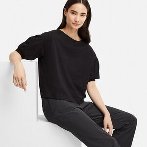 UNIQLO Mercerized Cotton Gather Half-Sleeve T-Shirt in Black Size Medium M